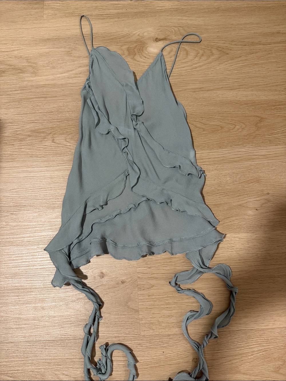 Zara Sage Green Ruffle Wrap Tank Top